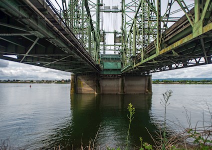 looking up and dual crossings over the water