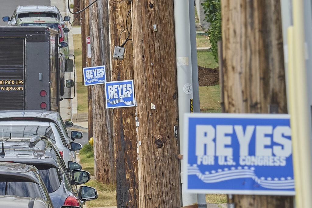 At this time during any election cycle, candidate signs begin to appear in and around the various districts that candidates are hoping to win.  There are, however, rules attached to the placement of signs and some have complained that Auturo Reyes, a Republican candidate for the US Senate, is placing his signage on State owned property in violation of election laws. These signs were photographed on Wednesday July 10th, on telephone/electricity poles along Wilhelmina Drive in Kaimuki. (David Croxford/Civil Beat/2024)