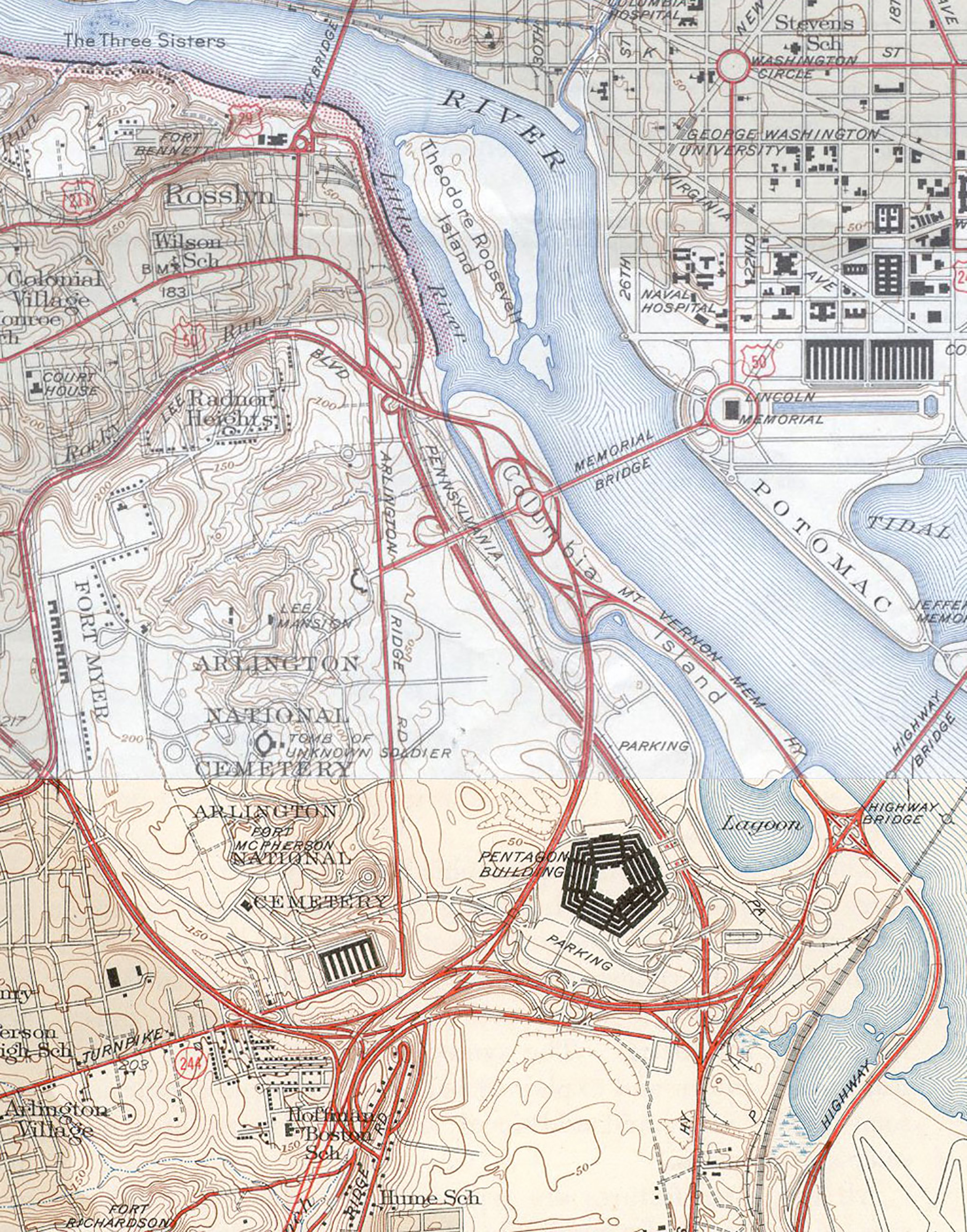 map showing highways, roads, ramps, and interchanges 