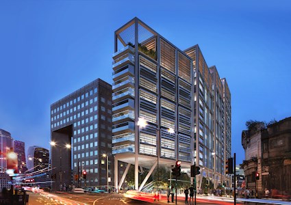 ELEVATED BUILDING ATOP PARK AREA