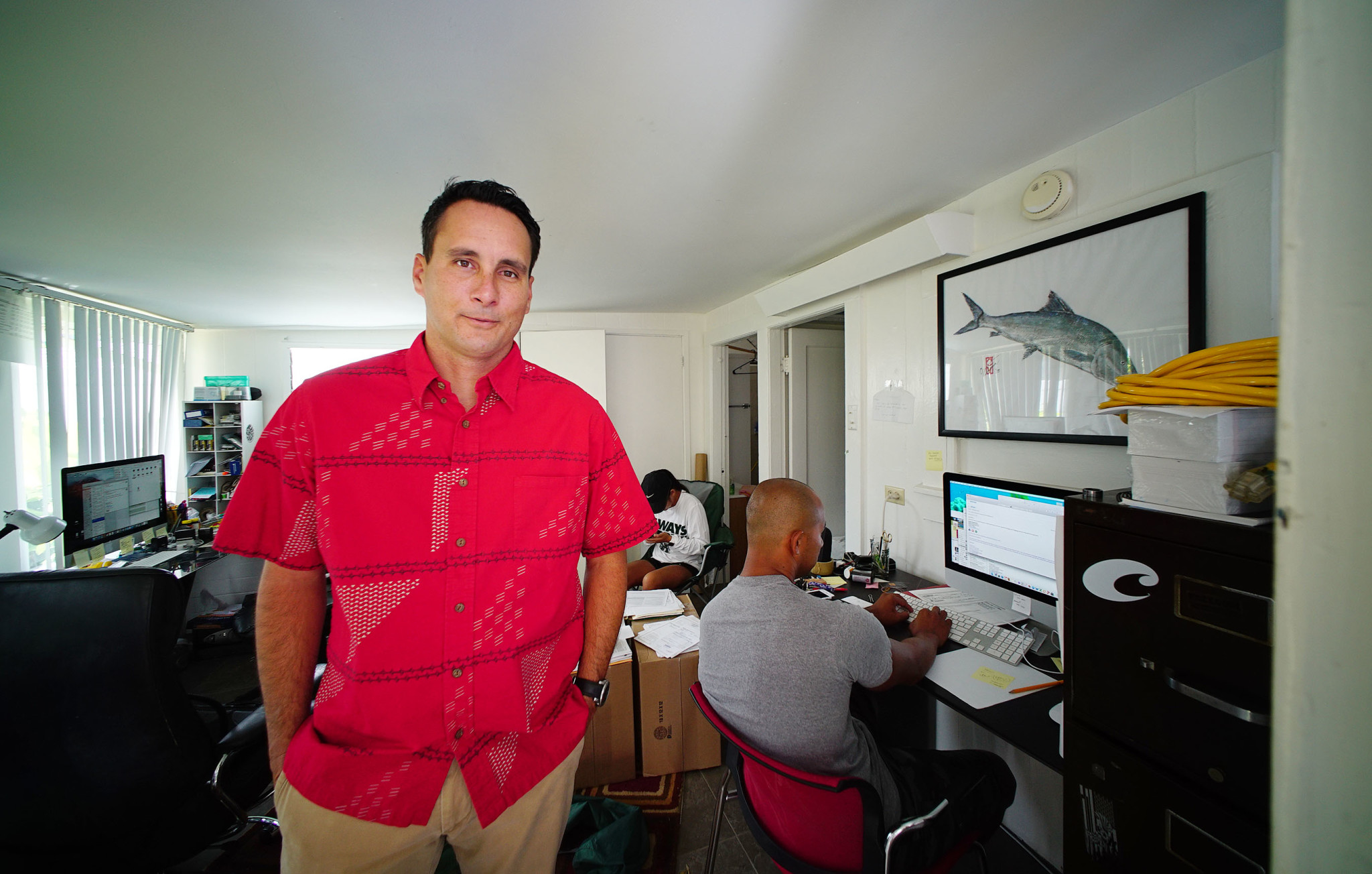 Makani Christensen portrait in his office in Manoa. 21 july 2016