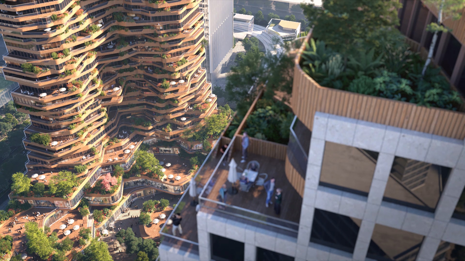 CLOSE LOOK AT BALCONY WITH ADDITIONAL BALCONIES IN THE DISTANCE