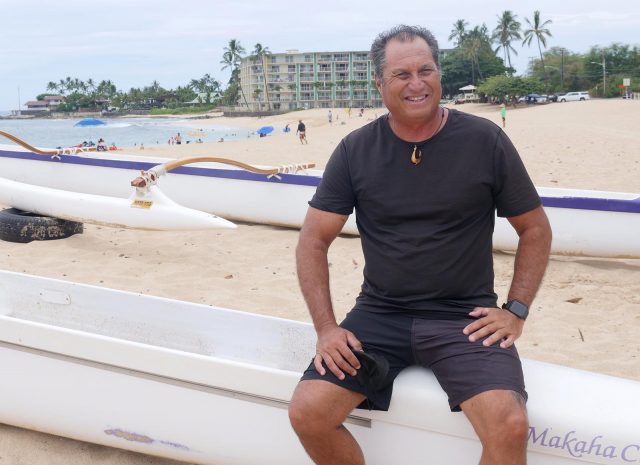 Brian Keaulana at Makaha Beach, in Waianae on Wednesday, July 28, 2021. (Ronen Zilberman photo Civil Beat)