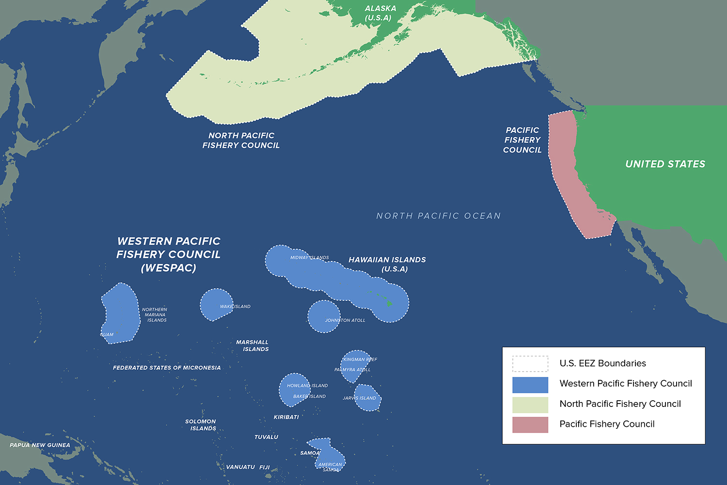 Locator map of US Wespac Fishery Council region